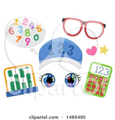 Clipart of Funny Face Math Student Elements Consisting of Numbers, Eyeglasses, Abacus, Calculator, Hat and Eyes - Royalty Free Vector Illustration by BNP Design Studio