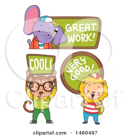 Clipart of Elephant, Monkey and Lion Students Holding Compliments - Royalty Free Vector Illustration by BNP Design Studio