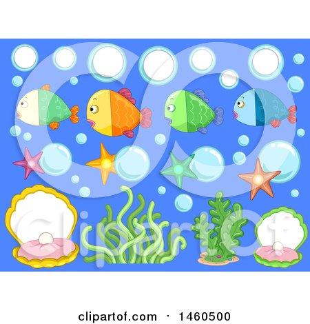 Clipart of Underwater Elements like Fish, Bubbles, Starfish, Shell and Seaweeds for Classroom Boards - Royalty Free Vector Illustration by BNP Design Studio