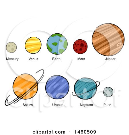 Clipart of Mercury, Venus, Earth, Mars, Jupiter, Saturn, Uranus, Neptune and Pluto - Royalty Free Vector Illustration by BNP Design Studio