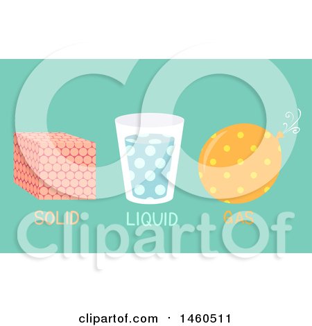 Clipart of Solid Liquid Gas Molecules in a Cube, Glass and Balloon for Physics Class - Royalty Free Vector Illustration by BNP Design Studio