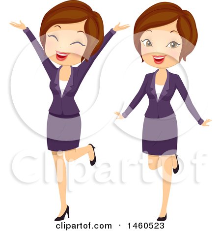 Clipart of a Short Haired Brunette Caucasian Business Woman in Happy Cheerful Poses - Royalty Free Vector Illustration by BNP Design Studio