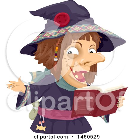 Clipart of a Witch Reading a Book - Royalty Free Vector Illustration by BNP Design Studio