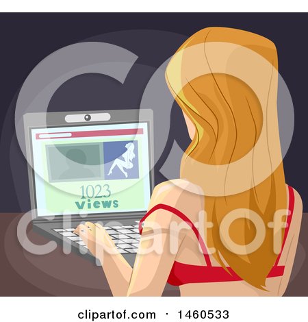 Clipart of a Rear View of a Sexy Woman Using a Webcam for Cyber Sex - Royalty Free Vector Illustration by BNP Design Studio