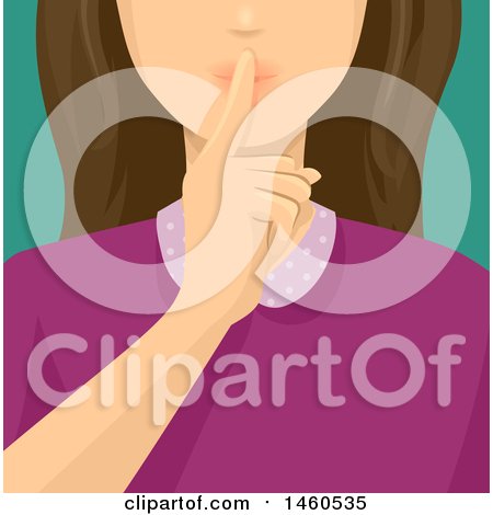Clipart of a Cropped Woman Shushing with Her Finger - Royalty Free Vector Illustration by BNP Design Studio