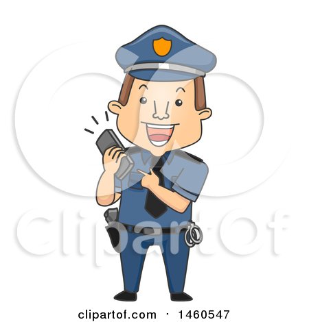 Clipart of a Cartoon Caucasian Police Man Holding a Ringing Phone - Royalty Free Vector Illustration by BNP Design Studio