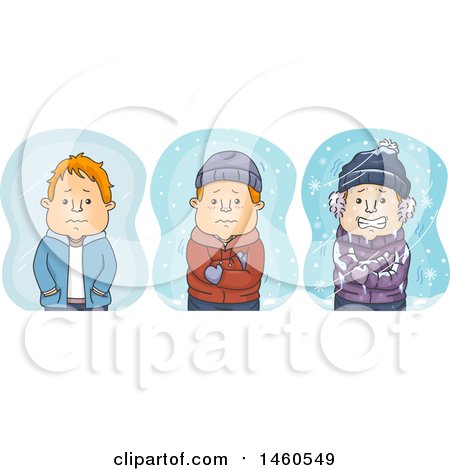 Clipart of a Man Shown As Cold, Colder and Frozen - Royalty Free Vector Illustration by BNP Design Studio