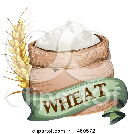 Clipart of a Wheat Flour Sack with a Banner and Stalk - Royalty Free Vector Illustration by BNP Design Studio