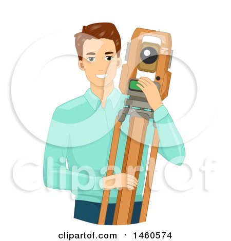 Clipart of a Happy Caucasian Male Surveyor with a Tripod and Theodolite - Royalty Free Vector Illustration by BNP Design Studio