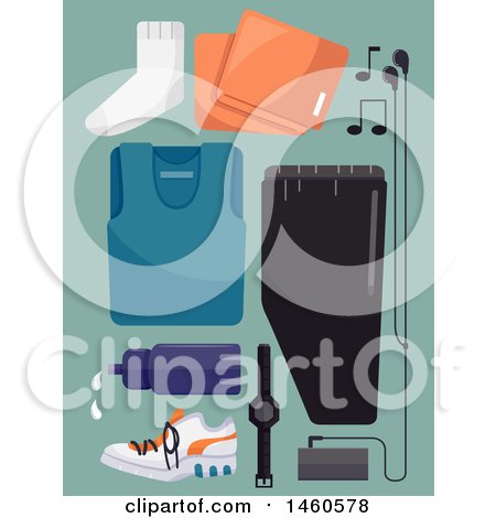 Clipart of Exercising Gear with a Water Bottle, Towel and Music Player - Royalty Free Vector Illustration by BNP Design Studio
