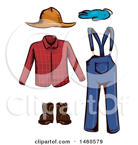 Clipart of a Male Farmers Clothing and Accessories - Royalty Free Vector Illustration by BNP Design Studio