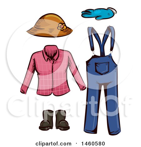Clipart of a Female Farmers Clothing and Accessories - Royalty Free Vector Illustration by BNP Design Studio