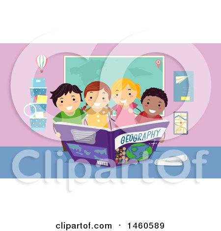 Clipart Of A Group of Children Reading a Geography Book - Royalty Free Vector Illustration by BNP Design Studio