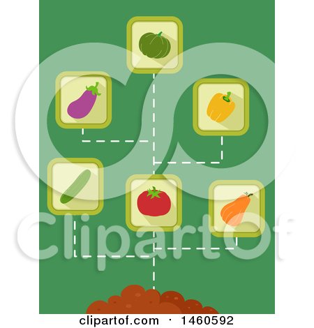 Clipart of an Eggplant, Bell Pepper, Pumpkin, Tomato Growing from Soil - Royalty Free Vector Illustration by BNP Design Studio
