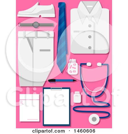 Clipart of a Medical Uniform with Stethoscope, Chart, Medicine and Prescription Paper - Royalty Free Vector Illustration by BNP Design Studio
