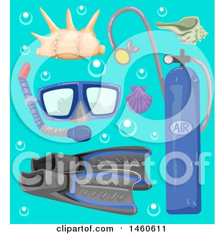 Clipart of Scuba Diving Gear on Blue - Royalty Free Vector Illustration by BNP Design Studio