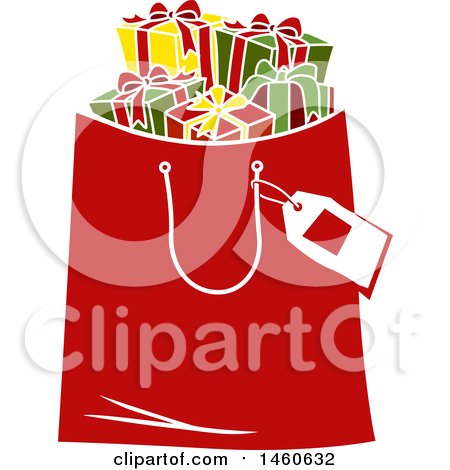 Clipart of a Christmas Shopping Bag Full of Gifts - Royalty Free Vector Illustration by BNP Design Studio