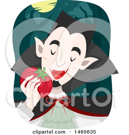 Clipart of a Vegetarian Vampire Eating a Tomato - Royalty Free Vector Illustration by BNP Design Studio