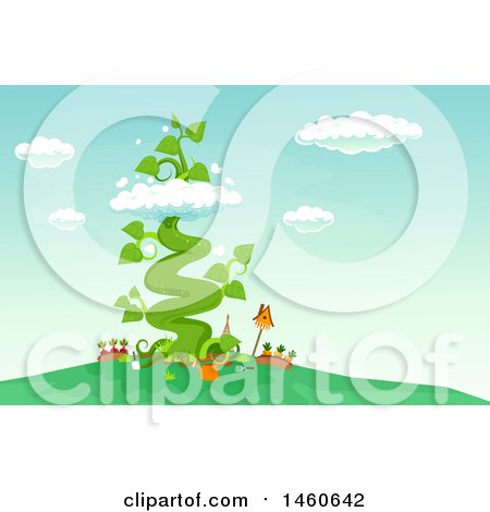 Clipart of a Beanstalk Growing from a Garden - Royalty Free Vector Illustration by BNP Design Studio