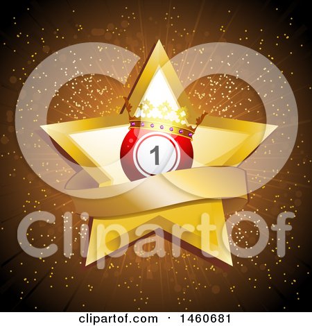 Clipart of a Gold Star with a Banner and Number 1 Crowned Bingo Ball over a Burst - Royalty Free Vector Illustration by elaineitalia