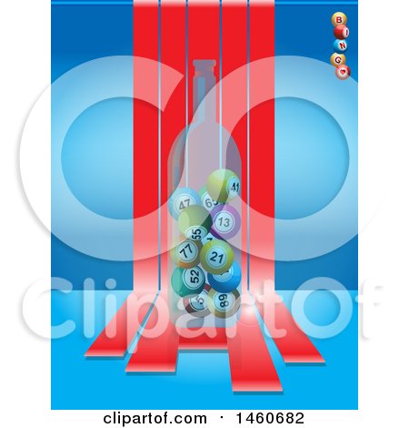 Clipart of a Bottle of Bingo Balls over Red Striles on Blue - Royalty Free Vector Illustration by elaineitalia
