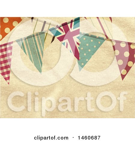 Clipart of an Ivory Fabric Background with Bunting Banners - Royalty Free Vector Illustration by elaineitalia