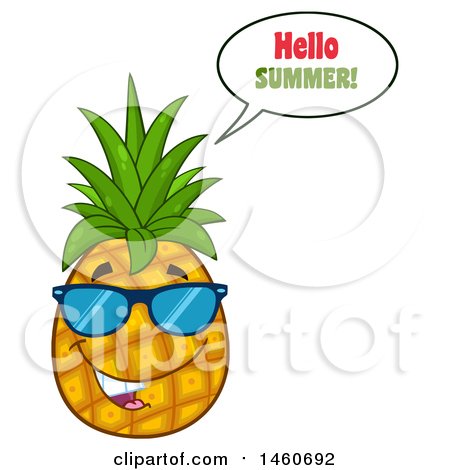 Clipart of a Pineapple Mascot Wearing Sunglasses and Saying Hello Summer - Royalty Free Vector Illustration by Hit Toon