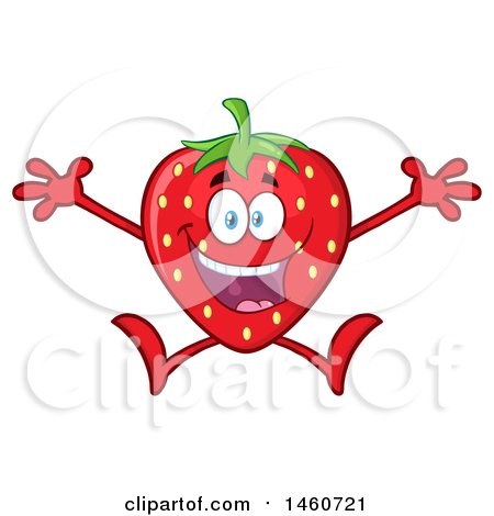 Clipart of a Strawberry Mascot Character Jumping - Royalty Free Vector Illustration by Hit Toon