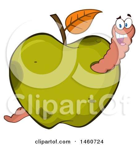 Clipart of a Green Apple with a Worm - Royalty Free Vector Illustration by Hit Toon