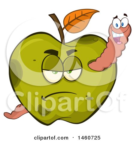 Clipart of a Grumpy Green Apple with a Worm - Royalty Free Vector Illustration by Hit Toon