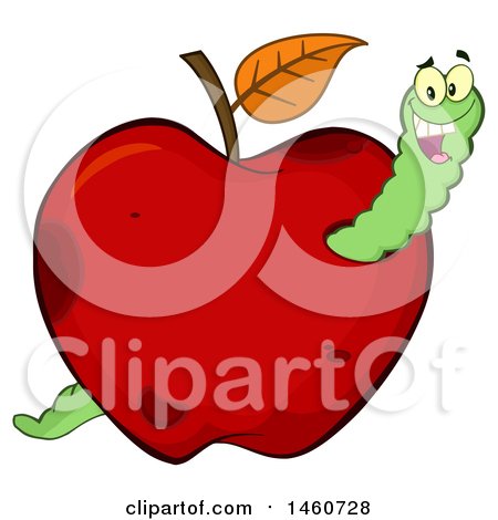 Clipart of a Red Apple with a Worm - Royalty Free Vector Illustration by Hit Toon