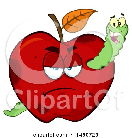 Clipart of a Grumpy Red Apple with a Worm - Royalty Free Vector Illustration by Hit Toon