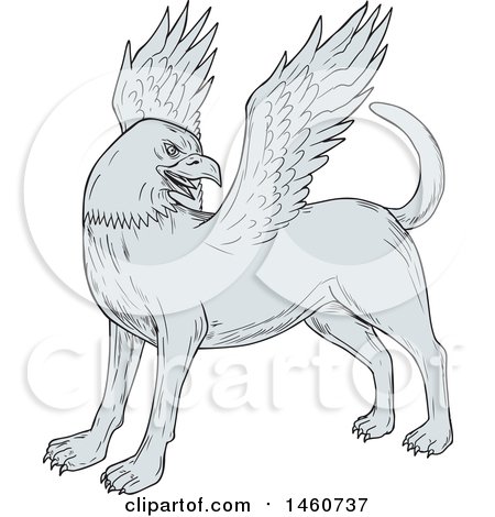 Clipart of a Chamrosh Mythical Creature in Sketched Drawing Style - Royalty Free Vector Illustration by patrimonio