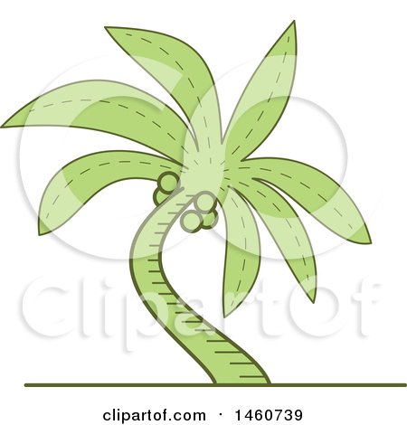 Clipart of a Curved Green Tropical Palm Tree in Mono Line Style - Royalty Free Vector Illustration by patrimonio