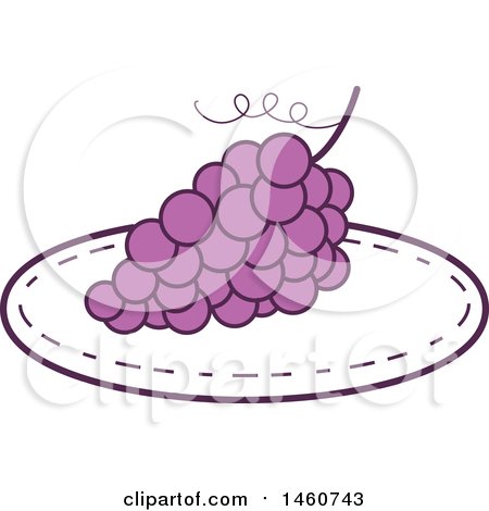 Clipart of a Bunch of Purple Grapes on a Plate in Mono Line Style - Royalty Free Vector Illustration by patrimonio