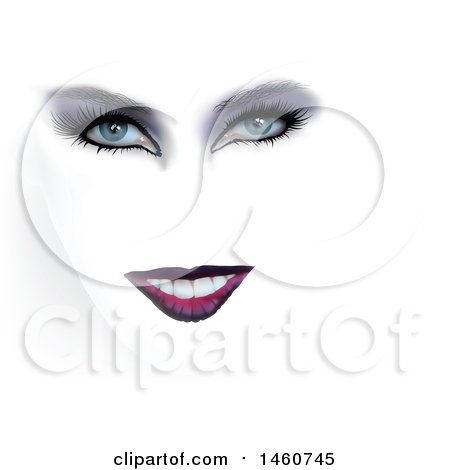 Clipart of a Womans Face with Dark Eyeshadow and Lipstick Fading into White - Royalty Free Vector Illustration by dero