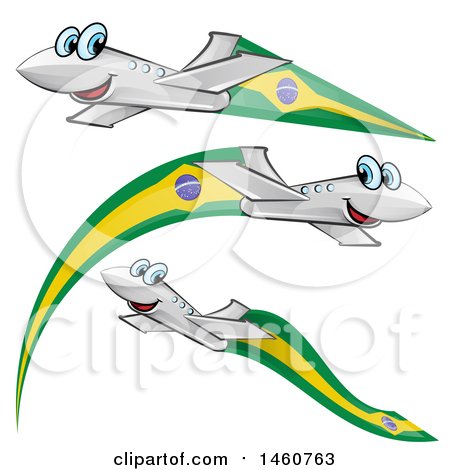 Clipart of Happy Airplanes with Brazil Flags - Royalty Free Vector Illustration by Domenico Condello