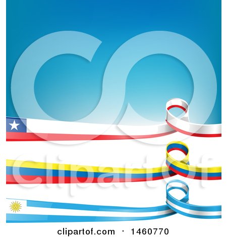 Clipart of Chilean, Uruguayan and Colombian Flag Banners on White and Blue - Royalty Free Vector Illustration by Domenico Condello
