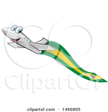 Clipart of a Happy Airplane with a Brazil Flag - Royalty Free Vector Illustration by Domenico Condello