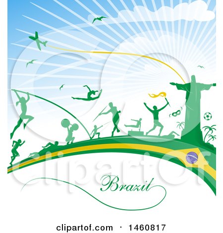 Clipart of a Brazil Flag and Travel Background - Royalty Free Vector Illustration by Domenico Condello