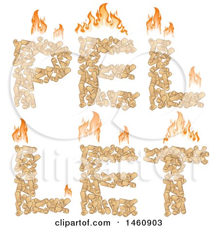 Clipart of Heating Pellets Forming the Word Pellet with Flames - Royalty Free Vector Illustration by Domenico Condello