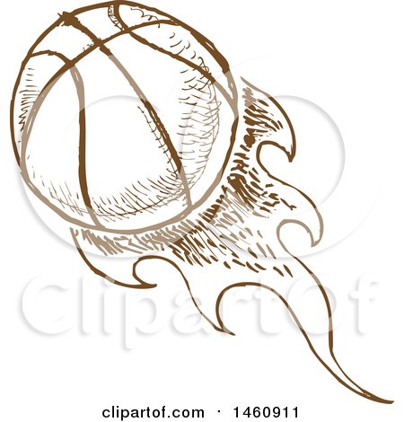 Clipart of a Sketched Brown Flaming Basketball - Royalty Free Vector Illustration by Domenico Condello