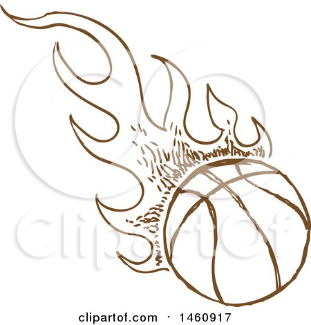 Clipart of a Sketched Brown Flaming Basketball - Royalty Free Vector Illustration by Domenico Condello