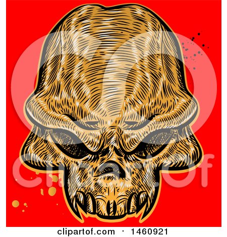 Clipart of a Sketched Human Skull on Red - Royalty Free Vector Illustration by Domenico Condello