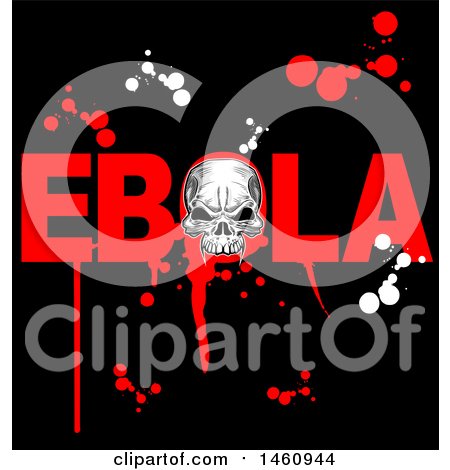 Clipart of a Red Ebola Design with Splatters and a Skull on Black - Royalty Free Vector Illustration by Domenico Condello