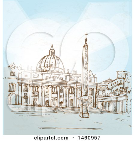 Clipart of a Sketched Basilica, Vatican City - Royalty Free Vector Illustration by Domenico Condello
