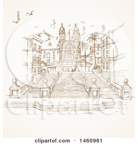 Clipart of a Sketch of Piazza Di Spagna - Royalty Free Vector Illustration by Domenico Condello