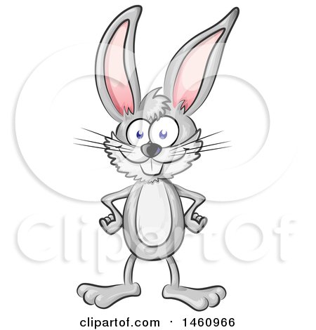 Clipart of a Cartoon Gray Bunny Rabbit with Hands on His Hips - Royalty Free Vector Illustration by Domenico Condello