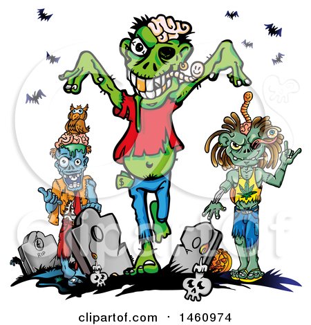 Clipart of a Cemetery and Zombies - Royalty Free Vector Illustration by Domenico Condello