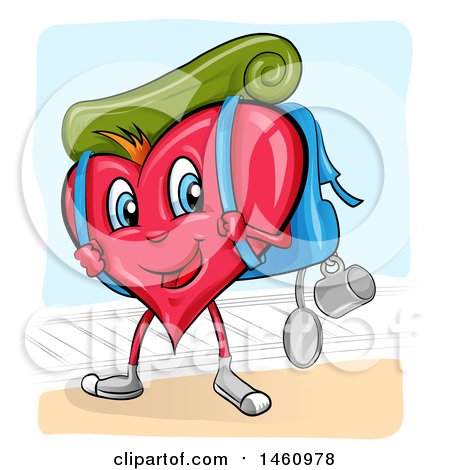 Clipart of a Happy Heart Mascot with Hiking Gear - Royalty Free Vector Illustration by Domenico Condello